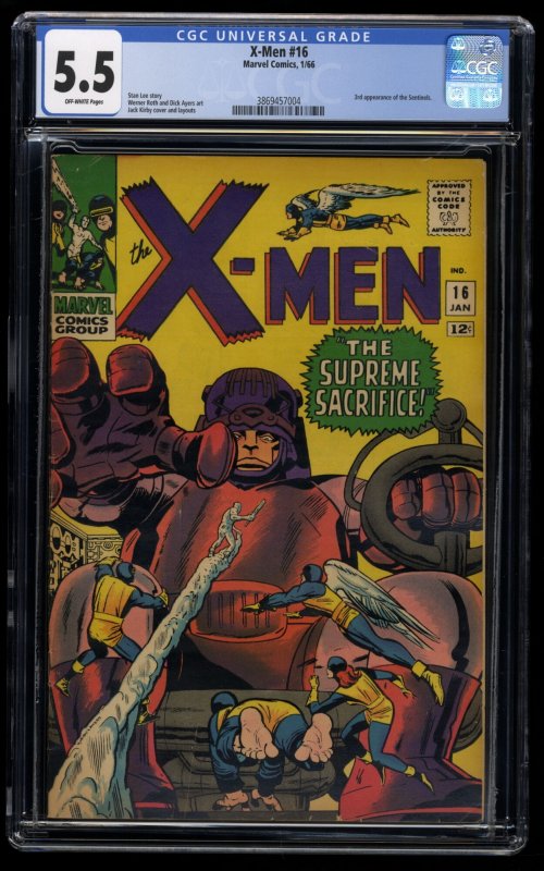 X-Men #16 CGC FN- 5.5 Off White 3rd Appearance Sentinels!