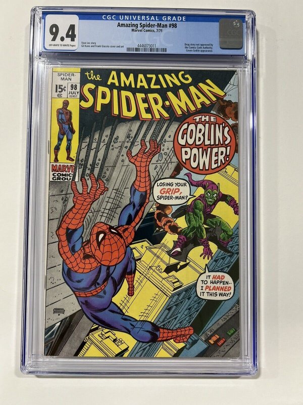 Amazing Spider-Man 98 1971 Cgc 9.4 OW/W pages Marvel Comics