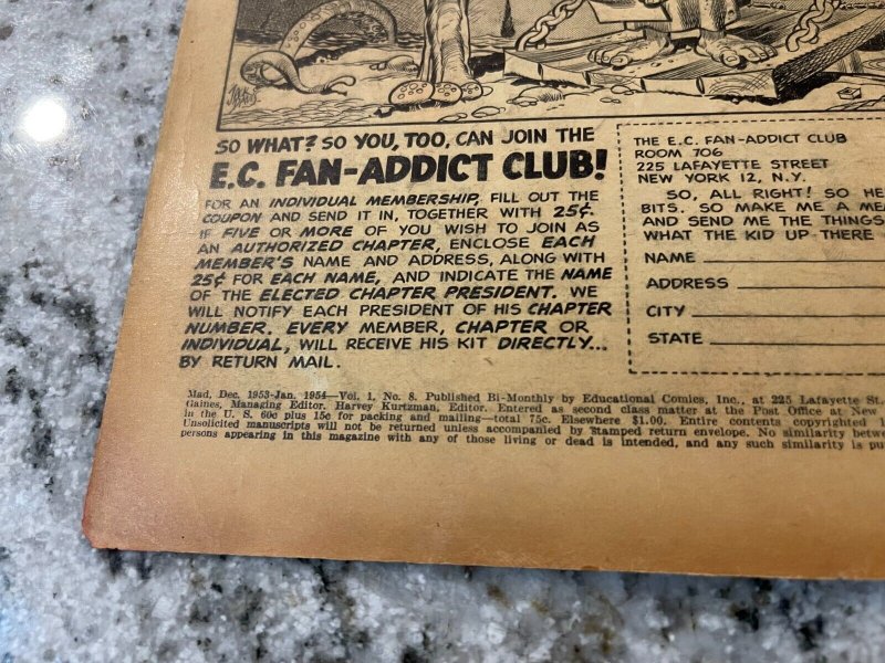 MAD # 8 VG/FN Golden Age EC Comic Book Magazine Kurtz Pre-Code 4 J877