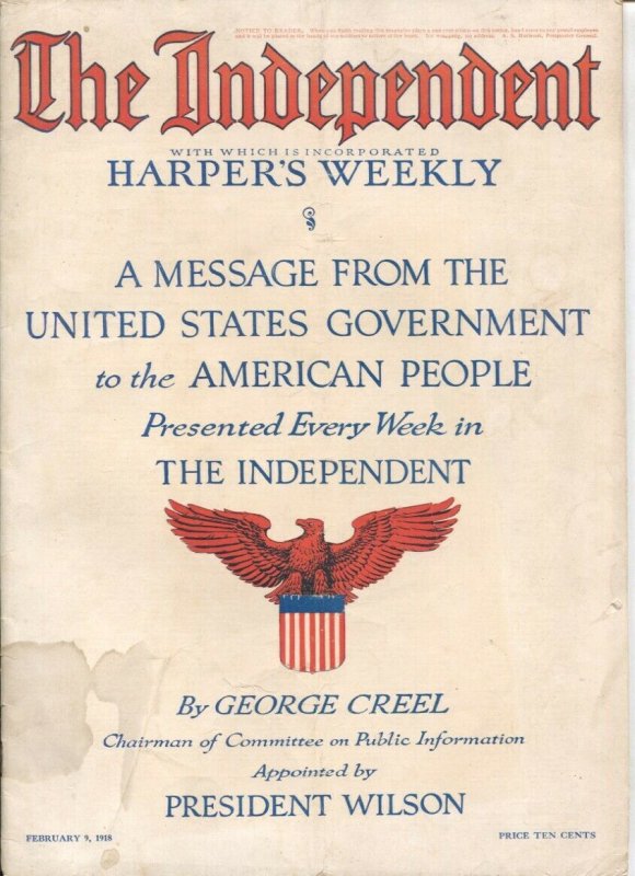 The Independent 2/9/1918-WWI issue-over 100 years old-incorporates Harper's W...