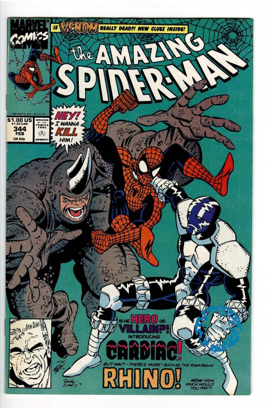 AMAZING SPIDERMAN 344 VF/NM;1st APP CLETUS CASSIDY(CARNAGE).;1st APP. CARDIAC!!!