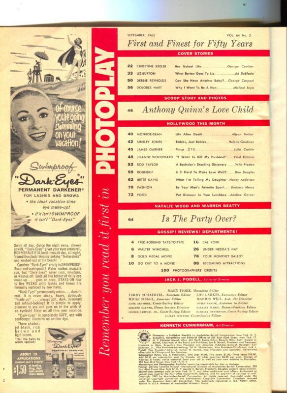 Photoplay-Liz Taylor-Richard Burton-Marilyn Monroe-James Dean-Sept-1963