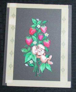 NOTHING BUT THE BEST Painted Mouse w/ Strawberries 7x9 Greeting Card Art #C9512