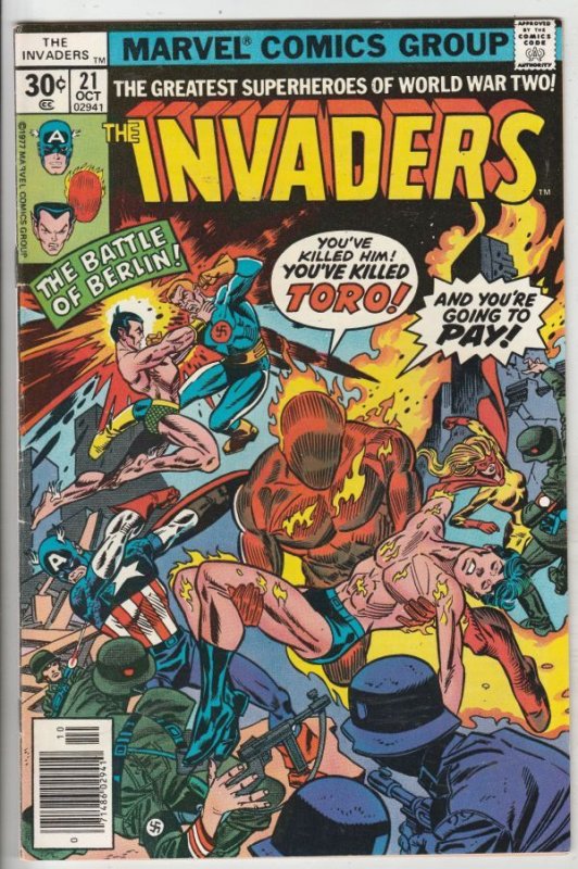 Invaders,The #21 (Oct-77) NM- High-Grade The Human Torch Captain America, Hitler