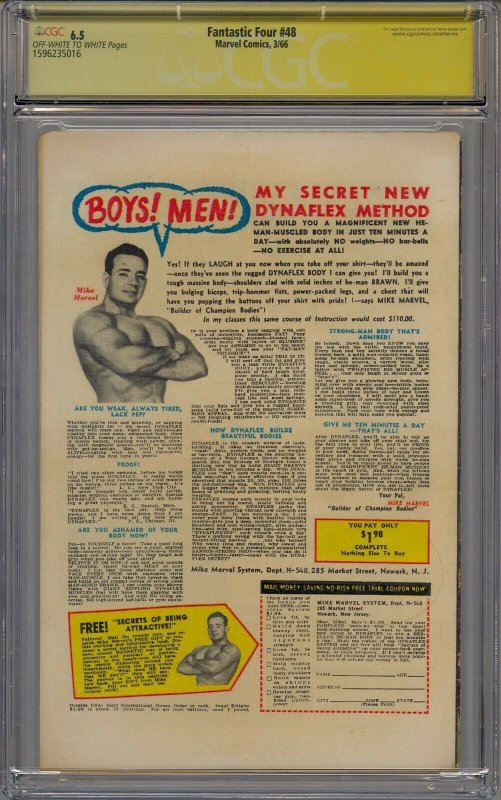 FANTASTIC FOUR #48 CGC 6.5 SS SIGNED STAN LEE 1ST SILVER SURFER GALACTUS CAMEO