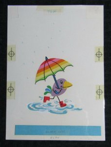 DON'T WANT TO POUR IT ON Cartoon Bird w/ Umbrella 6x8 Greeting Card Art #B8594