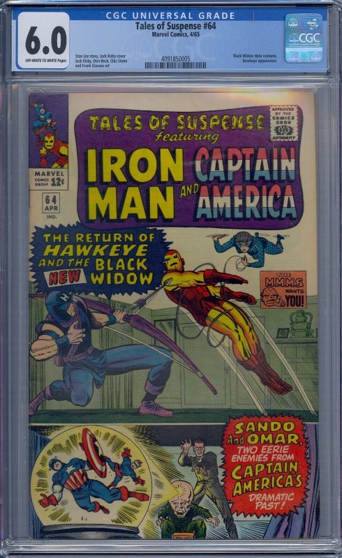 TALES OF SUSPENSE #64 CGC 6.0 IRON MAN CAPTAIN AMERICA NEW BLACK WIDOW HAWKEYE 