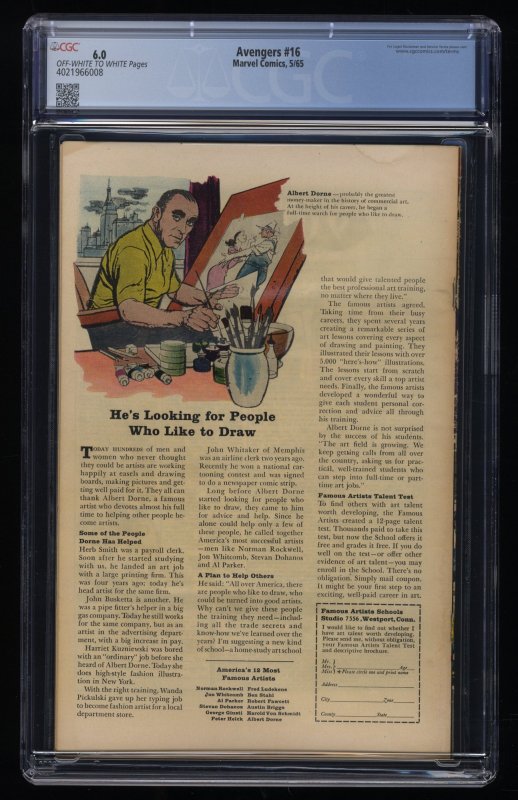 Avengers #16 CGC FN 6.0 Hawkeye Scarlet Witch Quicksilver Join!