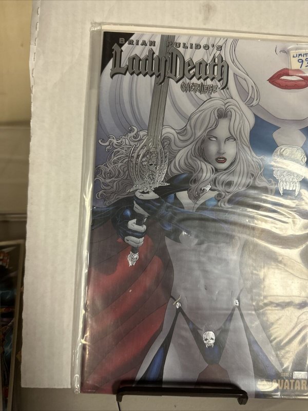 LADY DEATH SACRILEGE 2  PLATINUM FOIL  ED.  LTD. TO 500 AVATAR COMICS 