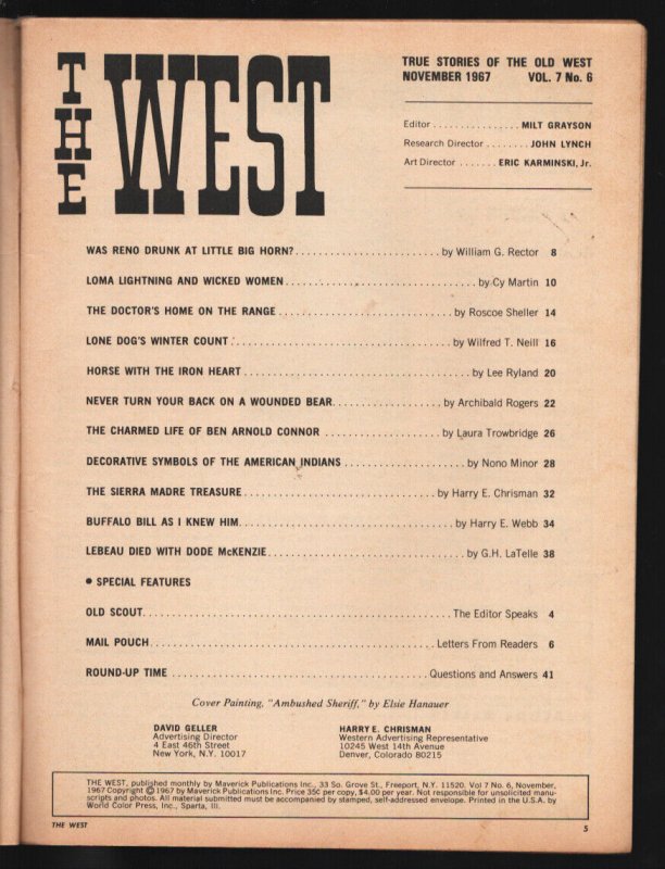 West 11/1967-Ambush cover-Was General Reno Drunk At The Little Big Horn?-Loma...