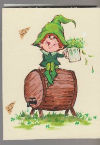 LEPRECHAUN DRINKING BEER 4x5 #7811 St Patrick's Day Greeting Card Art