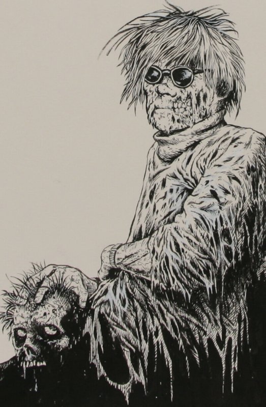 DOUG SIROIS original art, ANDY WARHOL ZOMBIE,Image '68 unused cv ,12 x 18,2009