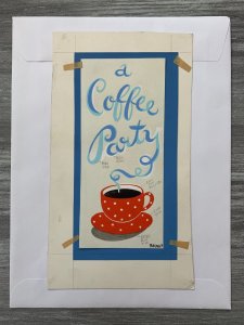 A COFFEE PARTY INVITE Red Cup and Saucer 6x10.5 Greeting Card Art #nn