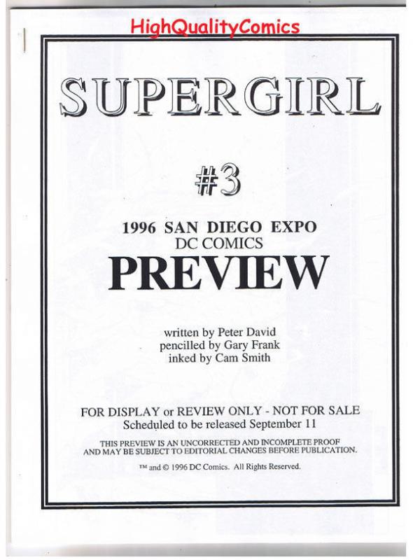 SUPERGIRL #3 Black and White Promo, 1996, VF/NM,  Preview, more in store