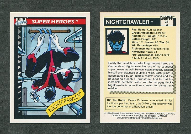 1990 Marvel Comics Card  #38 (Nightcrawler) / MINT