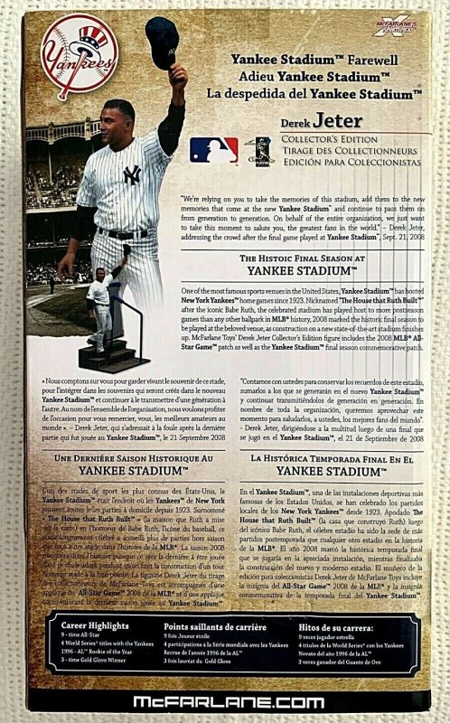 ?~McFARLANE SPORTSPICKS~HOF DEREK JETER~YANKEE STADIUM FAREWELL~LMTD EDITION~?