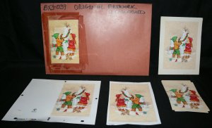 Original Christmas Greeting Card Art LOT - BX-3039 Kids with Reindeer Snowman
