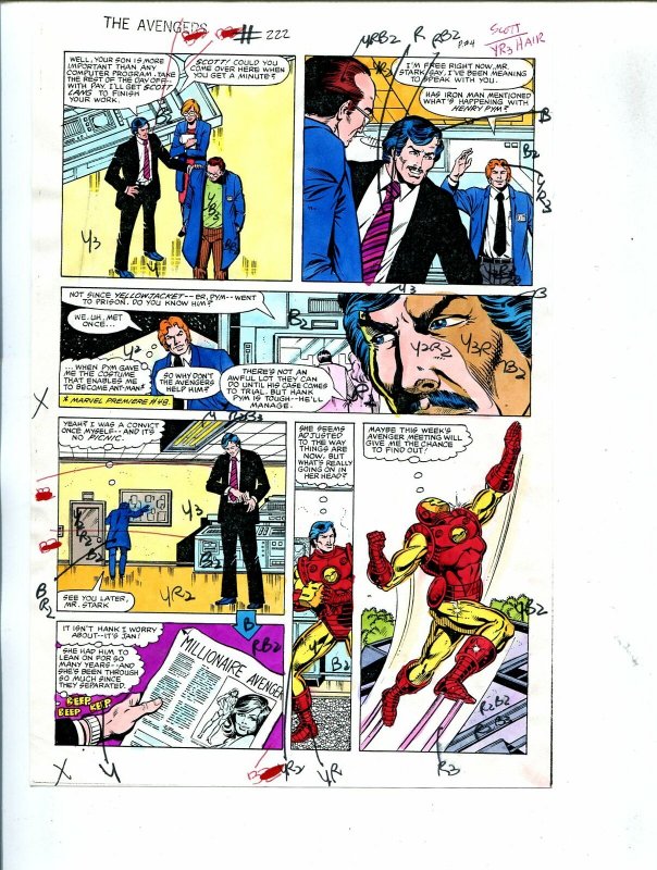 Avengers #222 1982 Hand Painted  Colorguide Page 4-Iron Man-Tony Stark-VG