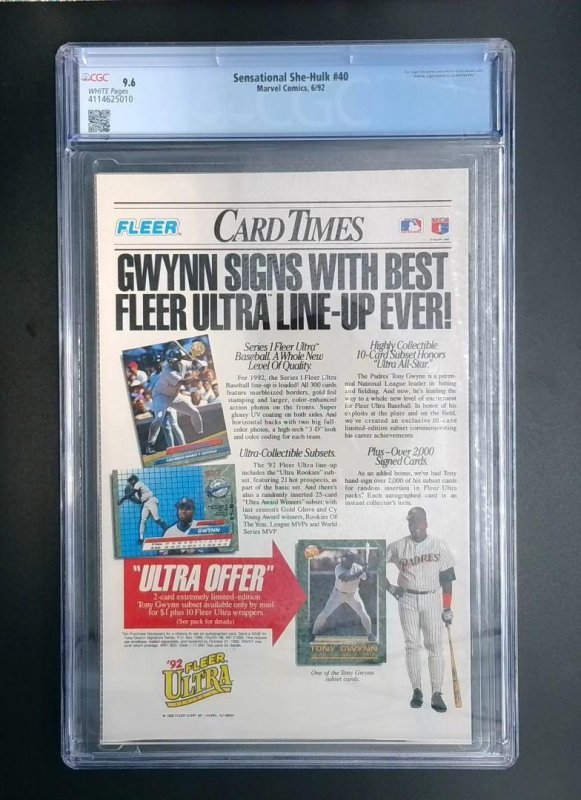 Sensational She-Hulk #40, CGC 9.6, Marvel Comics, 1992 JR1