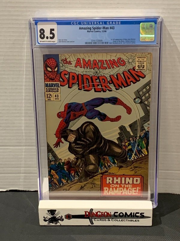 Amazing Spider-Man # 43 CGC 8.5 1966 Origin Of The Rhino 1st Full Mary Jane