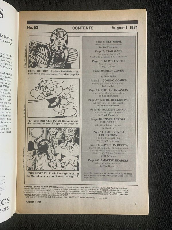 1984 AMAZING HEROES Comic Magazine #52 FN 6.0 Judge Dredd Cover