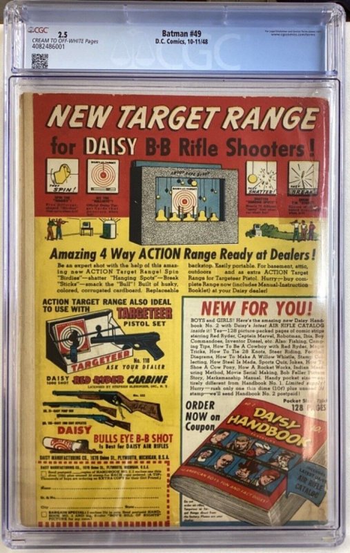 Batman #49 - CGC 2.5 - DC Comics - 1948 - Bill Finger! Bob Kane! 1st Mad- Hatter! | Comic Books - Golden Age, DC Comics, Batman, Superhero / HipComic