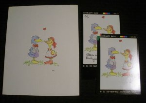 VALENTINE Cartoon Dressed Up Chicens w/ Heart 7x9 Greeting Card Art #3504