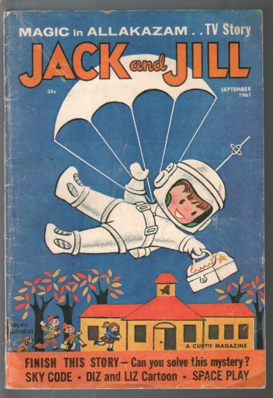 Jack and Jill 9/1961-astronaut parachute cover-Diz & Liz-Ted Key-space-VG