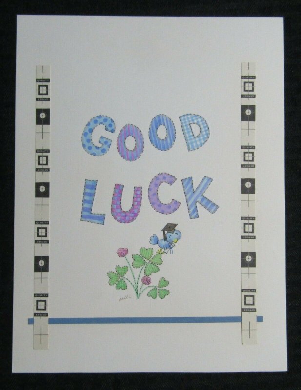 GOOD LUCK Cartoon Bird w/ Cap & Diploma 7x9.25 Greeting Card Art #G4441