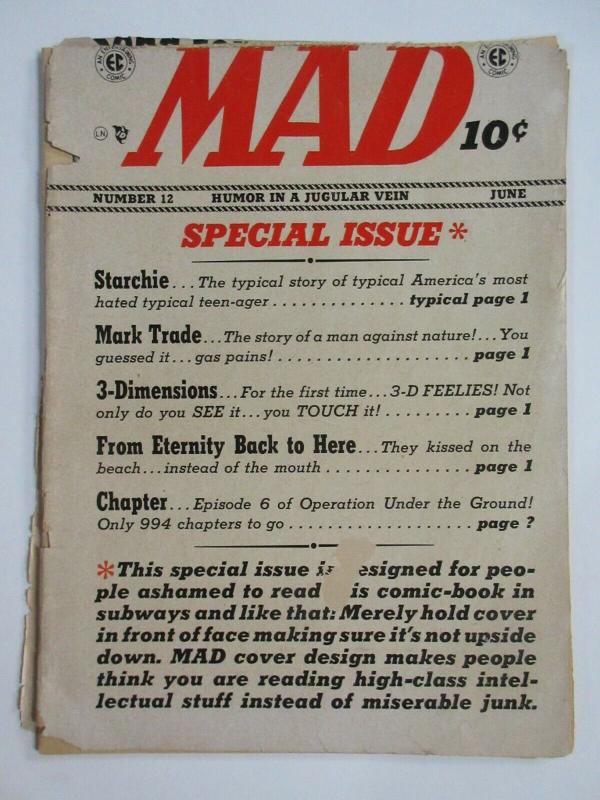 MAD #12 (EC, 6/1954)  POOR (PR) book is trimmed. Will Elder's Starchie! Kurtzman