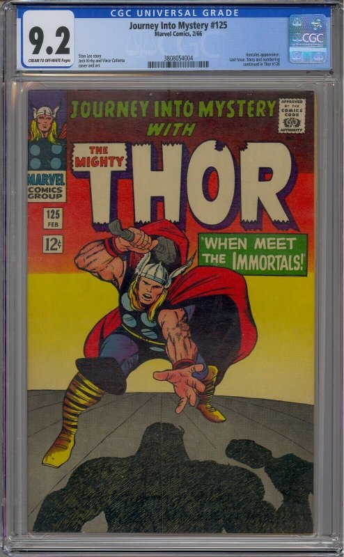 JOURNEY INTO MYSTERY #125 CGC 9.2 THOR HERCULES LAST ISSUE