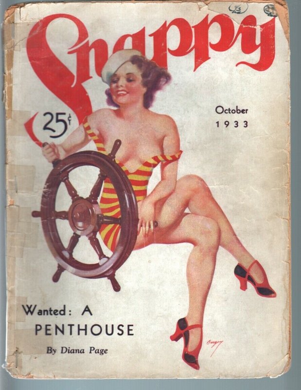 SNAPPY PULP-OCT 1933-SPICY SAILOR GAL COVER-PIN-UP-RARE G