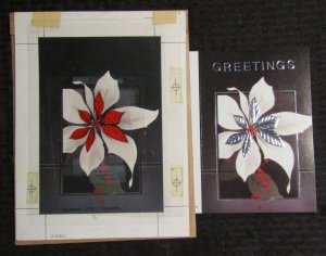 HOLIDAY GREETINGS Red White Poinsettia 10x7 Greeting Card Art #0021 w/ 8 Cards