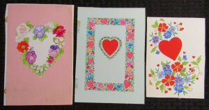 RED HEARTS with Blue Birds & Magenta Flowers 3pcs 6x8 Greeting Card Art #V3642 