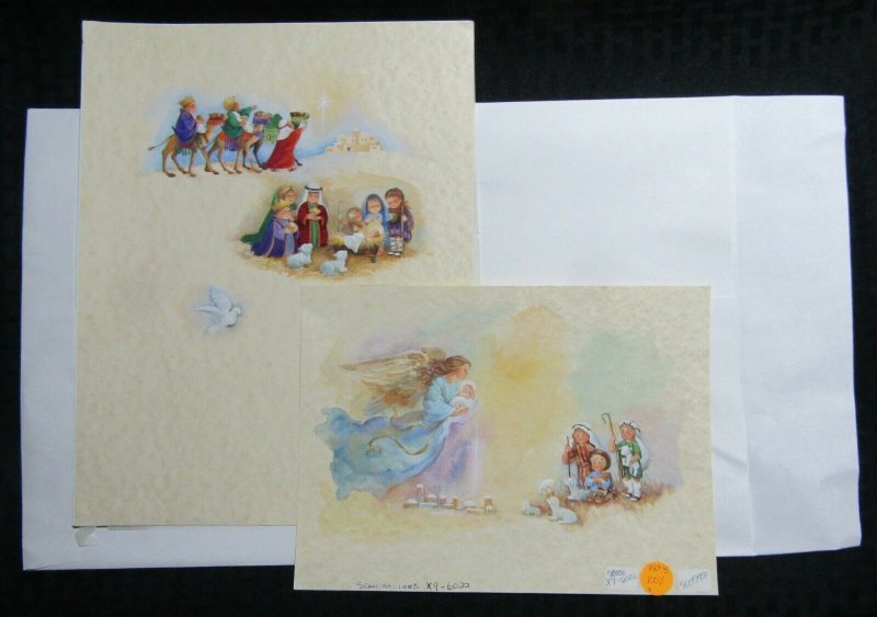 CHRISTMAS PRAYER Angel with Baby & Children 2pcs 9.5x12 Greeting Card Art #6022