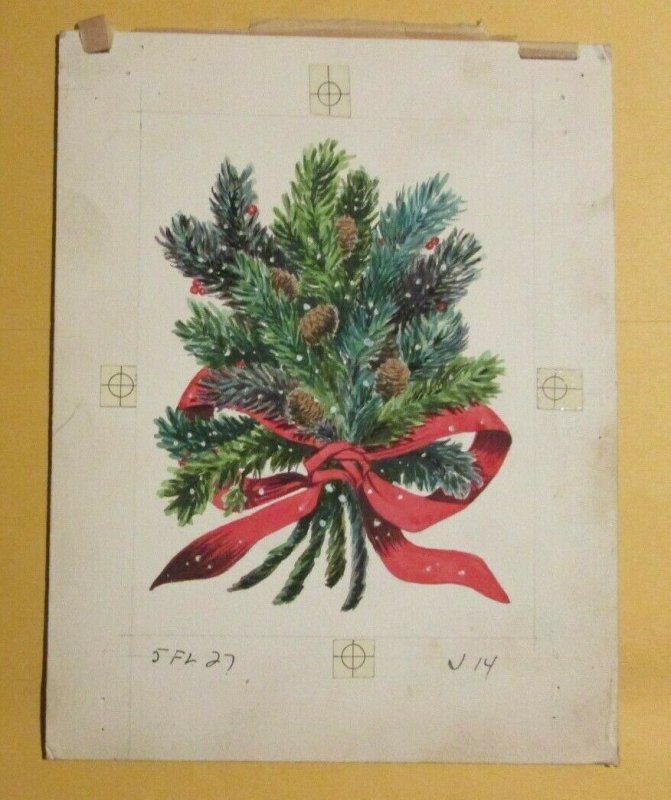 CHRISTMAS Pine Cones Ribbon & Branch 7x9 Greeting Card Art FN 6.0 #FL27
