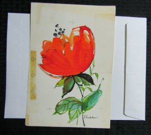 FATHERS BIRTHDAY Watercolor Pink Flower 7x10.5 Greeting Card Art #FB6766