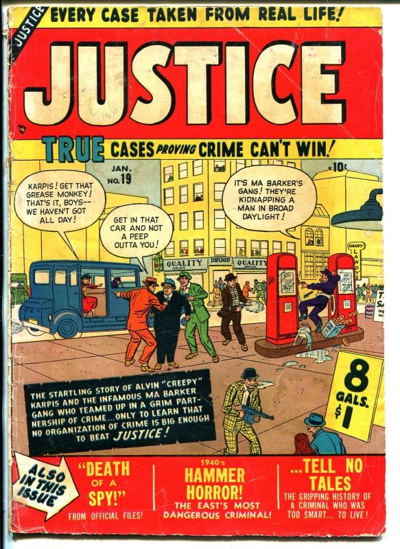 Justice #19 1951-Atlas-gas station-gas pumps-1st Thor appearance-VG