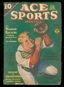 ACE SPORTS PULPS JULY 1936-BASEBALL COVER-BOXING-TENNIS VG