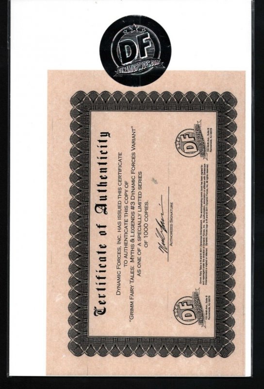 GRIMM FAIRY TALES MYTHS & LEGENDS #3 - Dynamic Forces Variant w/COA (9.2OB) 2011