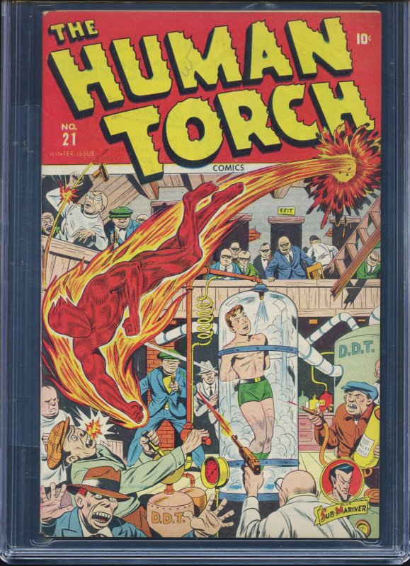 HUMAN TORCH #21 - CGC-7.5, OW-W - Timely - Sub-Mariner - Golden Age