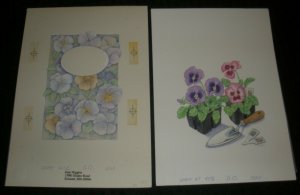 PAINTED Purple & Magenta Flowers 2pcs 7x10 Greeting Card Art #1283 1420