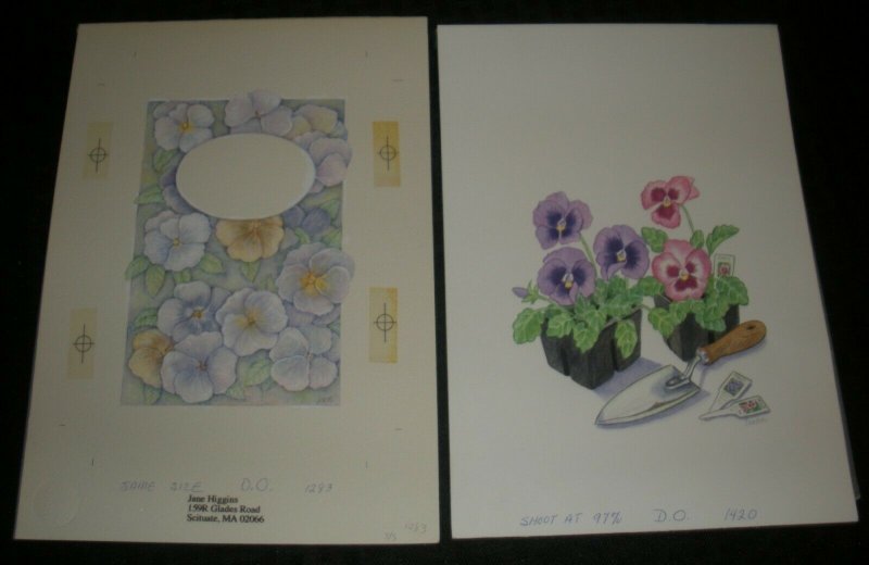 PAINTED Purple & Magenta Flowers 2pcs 7x10 Greeting Card Art #1283 1420