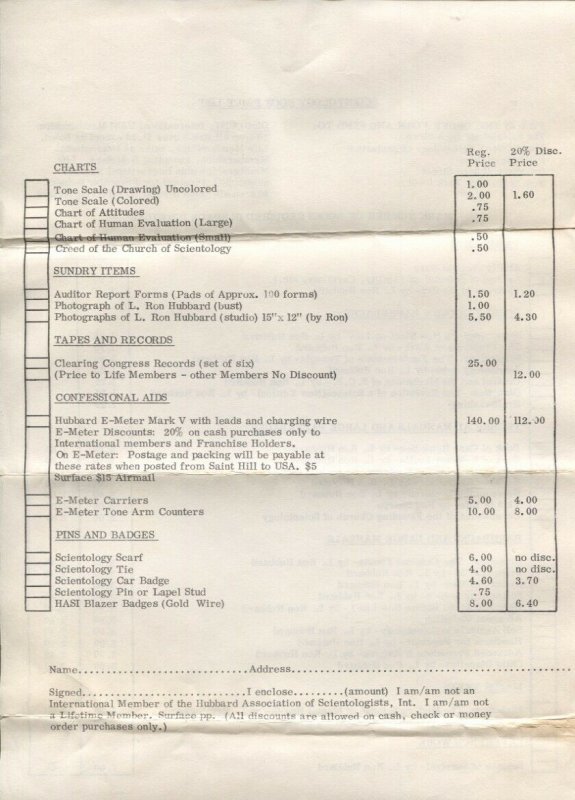 Scientology Book Price List 1963-L Ron Hubbard-variety of items-VG 
