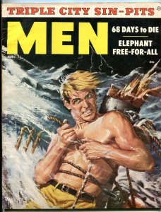 Men Magazine August 1955-ELEPHANT FREE FOR ALL--SIN PITS FN