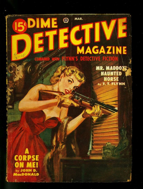 Dime Detective Pulp March 1946- Hardboiled Crime - Female Sniper cover- G