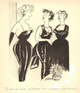 Babe Just got Her Wings Chipped at Formal Party - 1958 Humorama art by Al Cramer