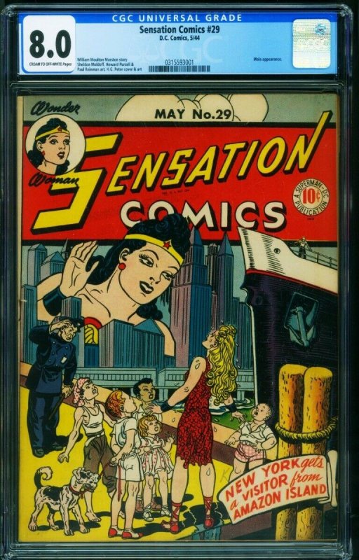 Sensation Comics #29 CGC 8.0 1944- WONDER WOMAN-New York cover-0315593001