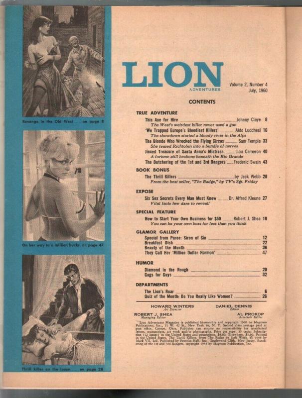 Lion Adventures 7/1960-GGA WWI air war cover-Jack Webb-crime-P