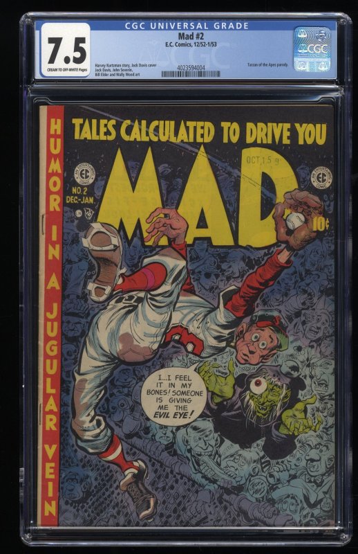 Mad #2 CGC VF- 7.5 Cream To Off White EC Parody Humor Wally Wood Art!